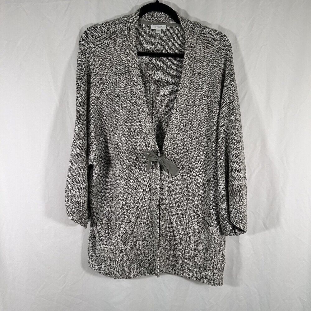 Pure Jill Cardigan Women Large Green White Tie Front Pockets Cotton Blend